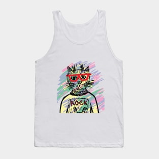 Rock Cat with glasses Tank Top